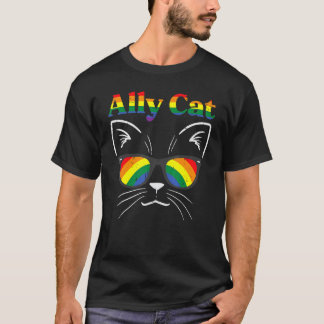 LGBTQ+ サポート 猫のサングラス レインボープライド Tシャツ