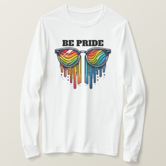 LGBTQ+スタイリッシュレインボーカラーのプライドメガネ Tシャツ (デザイン正面)