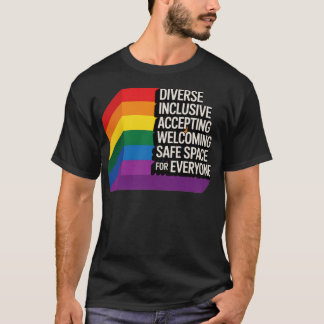 LGBTQ+セーフ宇宙レインボープライドインクルージョンデザイン Tシャツ