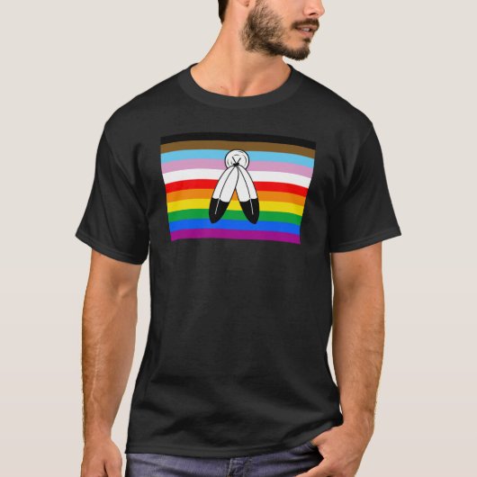 LGBTQ+ツースピリット進歩プライド国旗 Tシャツ (正面)