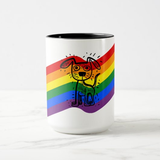 LGBTQ+プライドレインボーフラッグかわいいドッグマグカップ マグカップ (中央)