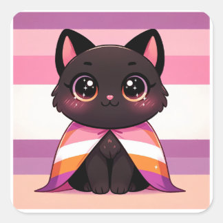 LGBTQ+プライド月レズビアン国旗レズビアン猫LGBT スクエアシール