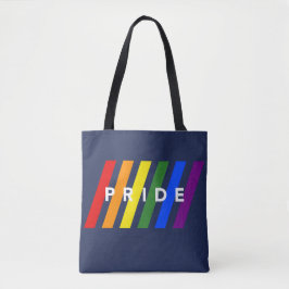 LGBTQ プライド 斜めの虹色ストライプ ネイビーブルー トートバッグ