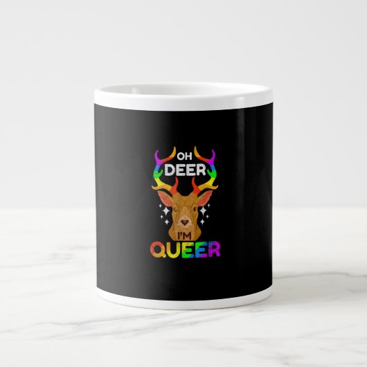 LGBTQ+ プライド 認知 ユーモア 鹿 デザイン ジャンボコーヒーマグカップ (正面)
