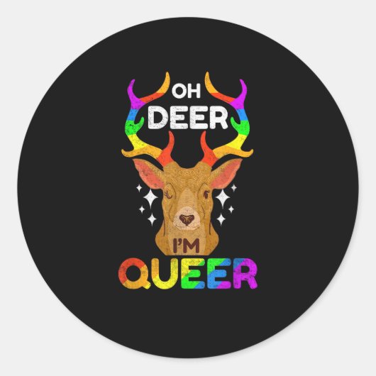 LGBTQ+ プライド 鹿 可愛い レズビアン ゲイ クィア ラウンドシール (正面)