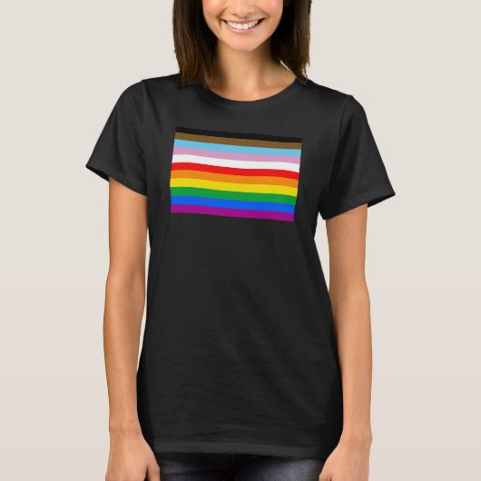 LGBTQ+ プログレスフラグ ストライプ Tシャツ (正面)