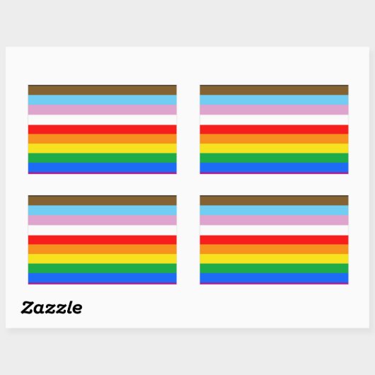 LGBTQ+ プログレスフラッグ ストライプ 長方形シール (シート)