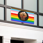 LGBTQ+ プログレスPOCプライドフラッグ 横断幕 (ビルの外側)