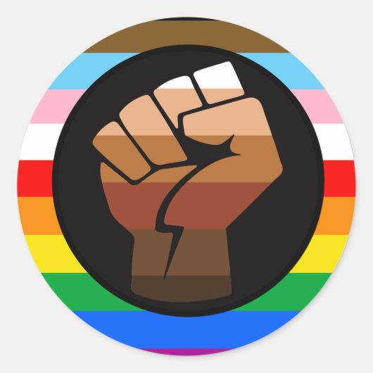 LGBTQ+プログレスPOCプライド国旗 ラウンドシール (正面)
