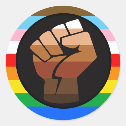 LGBTQ+プログレスPOCプライド国旗 ラウンドシール (正面)