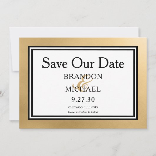 LGBTQ モダンゴールド 結婚式 Save The Date セーブザデート (正面)