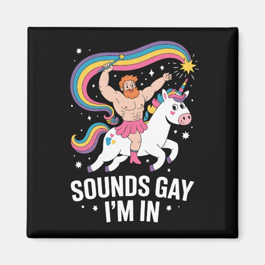 LGBTQ ユニコーン 虹色のスカートの男 私はゲイサウンド マグネット (正面)