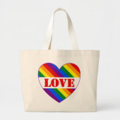 LGBTQ+レインボーフラッグプライド月のラブハート- ラージトートバッグ (正面)