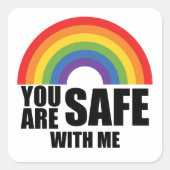 LGBTQ レインボープライド You Are Safe With Me スクエアシール (正面)