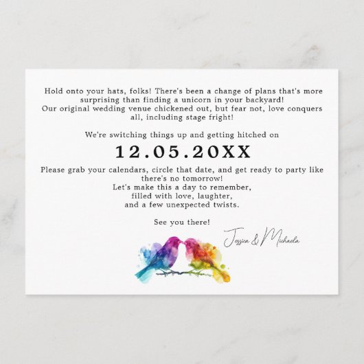 LGBTQ+レインボーロブバードの日付を変更する エンクロージャーカード (裏面)