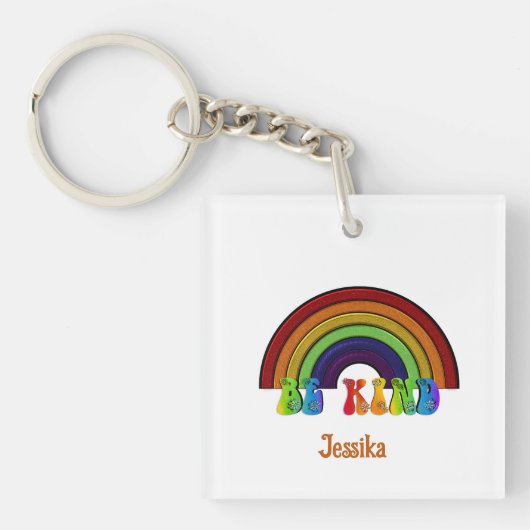 LGBTQ レインボー ポジティブ Be Kind キーホルダー (正面)