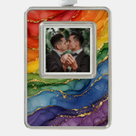 LGBTQ レインボー マーブル シルバープレートフレームオーナメント