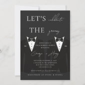 LGBTQ 二人の新郎のタキシードスタイリッシュな結婚式 ショアー 招待状 (正面)