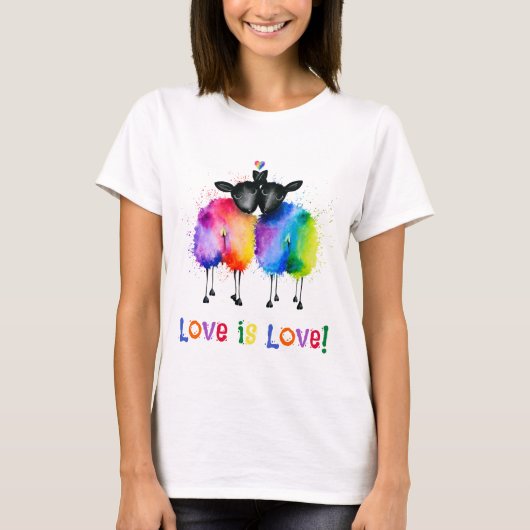 〜LGBTQ 二匹の虹色の羊 Love Is Love〜 Tシャツ (正面)