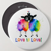 LGBTQ 二頭の虹色の羊 Love Is Love 缶バッジ (正面&裏面)