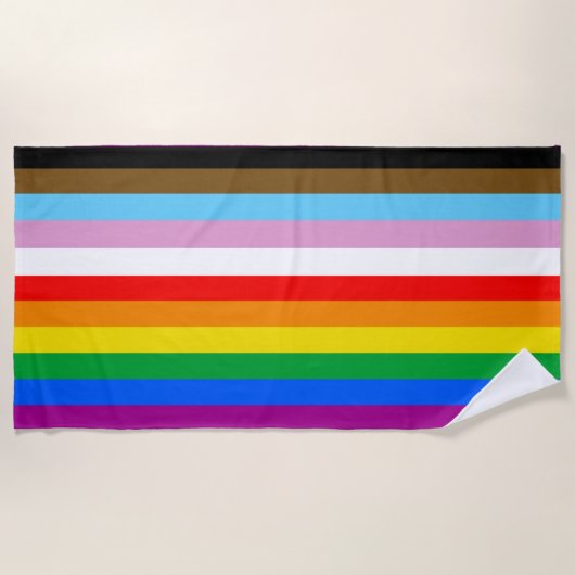 LGBTQ+ 包括的プライドフラグ ビーチタオル (正面)