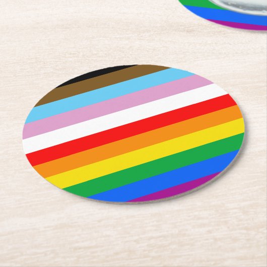 LGBTQ+ 包括的プライドフラグ ラウンドペーパーコースター (アングル)