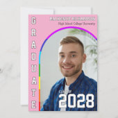 LGBTQ+ 学生のプライドを祝う虹色の卒業パーティー 招待状 (正面)