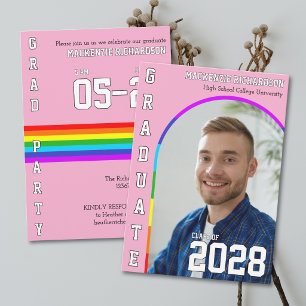 LGBTQ+ 学生のプライドを祝う虹色の卒業パーティー 招待状