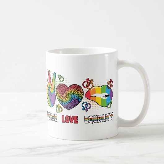 LGBTQ – 平和、愛、平等 – 虹の色 コーヒーマグカップ (右)