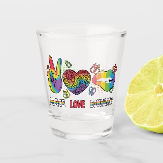 LGBTQ – 平和、愛、平等 – 虹の色 ショットグラス (正面)