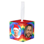 LGBTQ 4フォトゲイプライドフラッグレインボーストライプ同性愛者 キューブオーナメント (正面アングル)