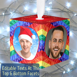 LGBTQ 4フォトゲイプライドフラッグレインボーストライプ同性愛者 キューブオーナメント