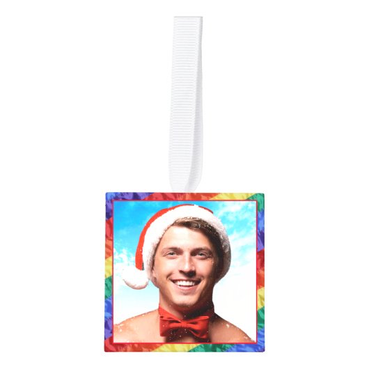 LGBTQ 4フォトレインボーフレームカスタム文字ゲイファミリー キューブオーナメント (正面)