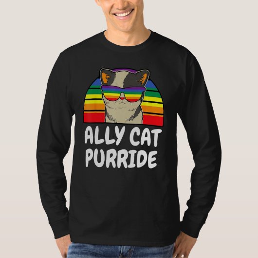 LGBTQ Ally Cat Purride Gay Lesbian Pride Rainbow M Tシャツ (正面)