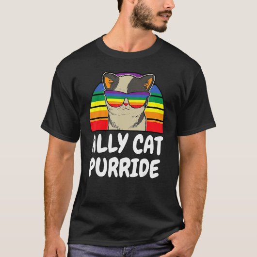 LGBTQ Ally Cat Purride Gay Lesbian Pride Rainbow M Tシャツ (正面)