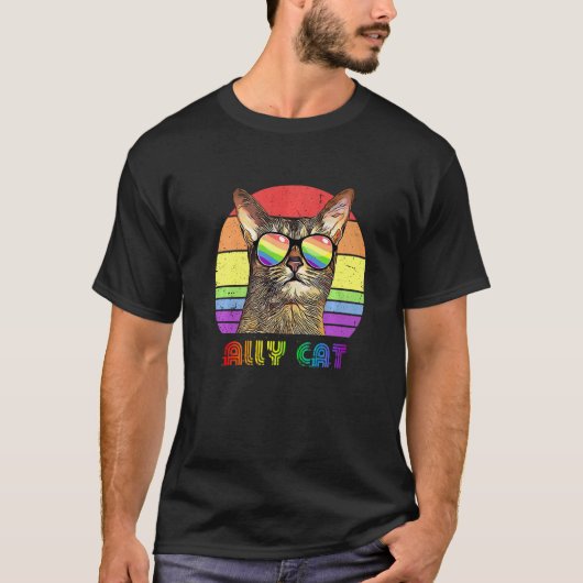 Lgbtq Ally Cat Rainbowゲイプライド国旗Lgbt 43 Tシャツ (正面)