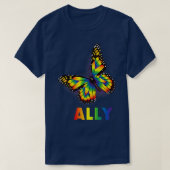 LGBTQ+ Ally Rainbow Flag Butterfly Design Pride  Tシャツ (デザイン正面)