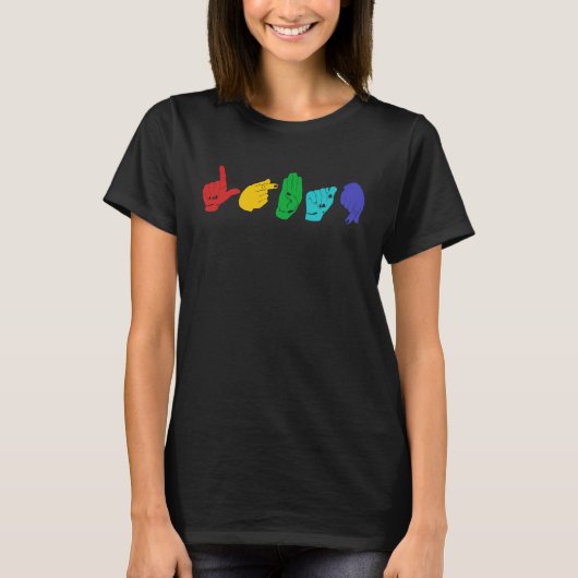 LGBTQ ASL認識度ハンドサイン言語聴覚障害者プライド Tシャツ (正面)