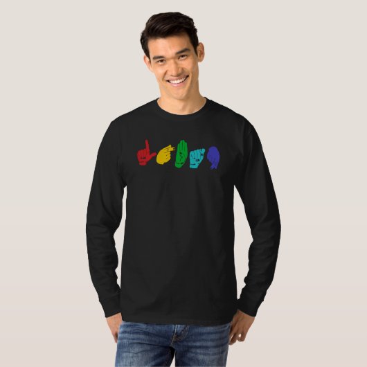LGBTQ ASL Awareness Hand Sign Language Deaf Pride Tシャツ (正面フル)