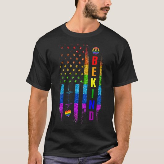 Lgbtq Be KindゲイプライドLgbtレインボーアメリカン国旗 Tシャツ (正面)