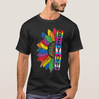 LGBTQ Be YouゲイプライドLGBTアリーひまわりレトロV Tシャツ