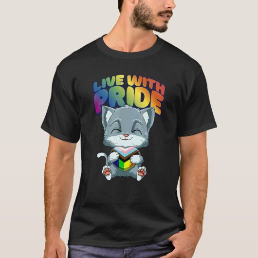 LGBTQ Cat Progressiv Pride  Transgender Genderquee Tシャツ (正面)