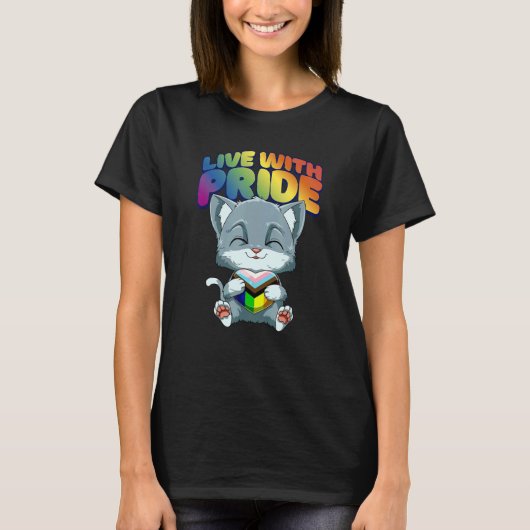 LGBTQ Cat Progressiv Pride Transgender Genderquee Tシャツ (正面)
