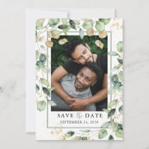 LGBTQ Eucalyptus金ゴールド写真Save The Date