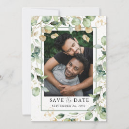 LGBTQ Eucalyptus金ゴールド写真Save The Date セーブザデート