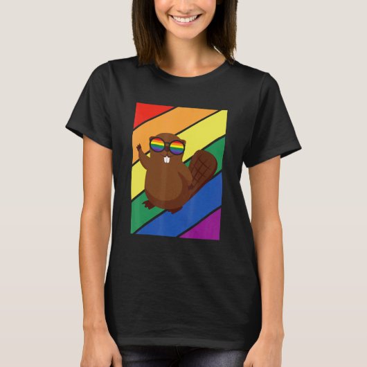 LGBTQ Flag Gay Pride Month Rainbow Beaver With LGB Tシャツ (正面)
