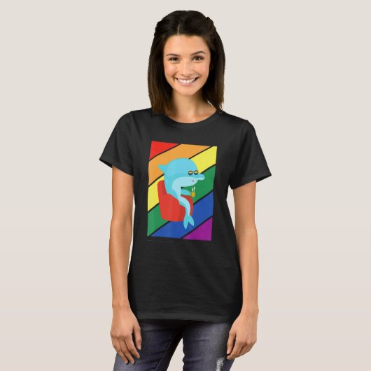 Lgbtq Flag Gay Pride Month Rainbow Dolphin Lgbt Gl Tシャツ (正面フル)