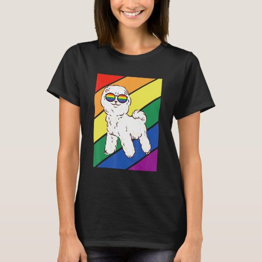 LGBTQ Flag Gay Pride Month Rainbow Poodle Dog LGBT Tシャツ (正面)