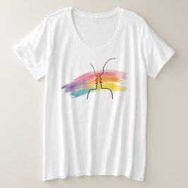 LGBTQ GoldenLineArtとレインボーブラシストローク プラスサイズTシャツ