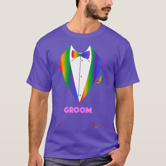 LGBTQ Groom Tuedo Rainbow Gay Pride Lesbian Tシャツ (正面)